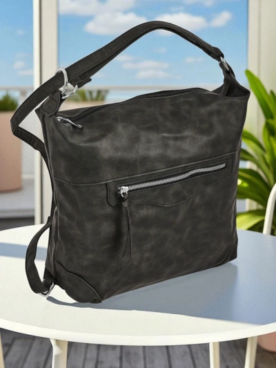 Hera graphite eco-leather women's bag with zipper 40x32 cm