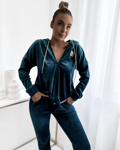 Royalfashion Бирюзовый женский комплект толстовки с нашивкой