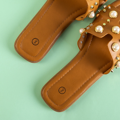 Коричневые женские шлепанцы с украшениями Vaciane