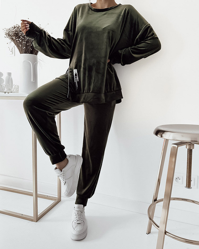 Royalfashion Темно-зеленый велюровый женский спортивный костюм