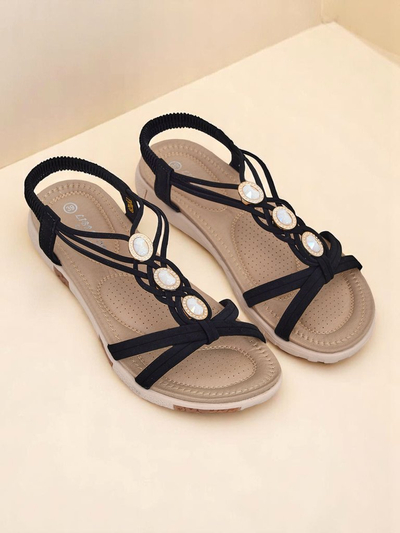Royalfashion Callista Rhinestone Espadrille Sandals – Black