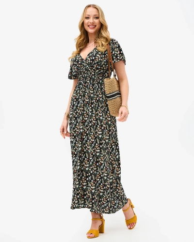 Черное женское цветочное платье-миди - Одежда