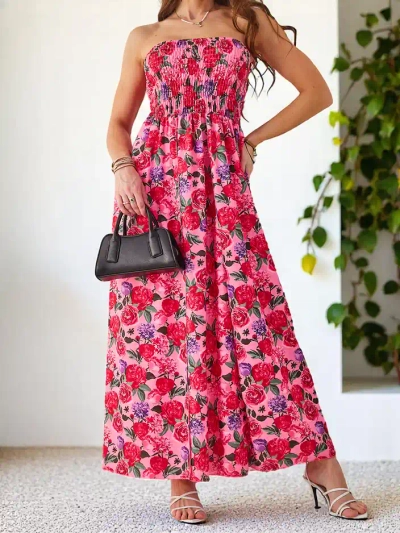 Royalfashion Raštuota moterų midi suknelė be rankovių su plačia elastinga juosta ir plyšiais apačioje