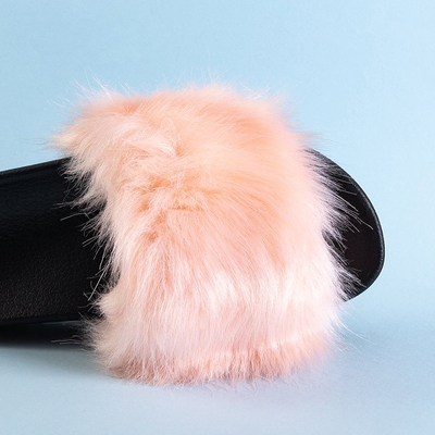 Светло-розовые женские шлепанцы на платформе с мехом Lorina