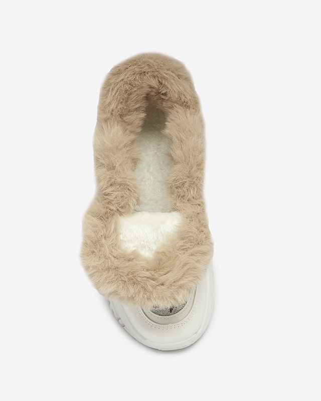 Sportiniai lakuoti balti moteriški bateliai su kailiu Axili- Avalynė