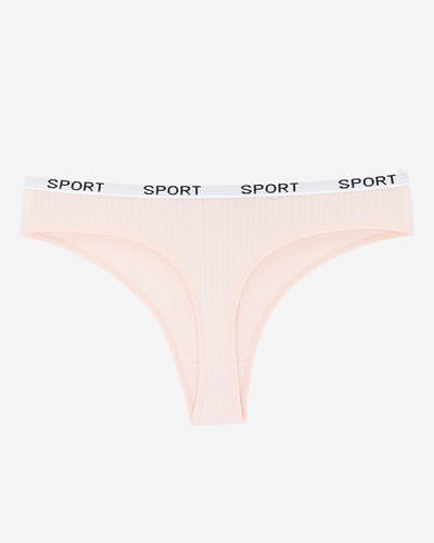 Светло-розовые женские трусики-стринги в рубчик - Нижнее белье