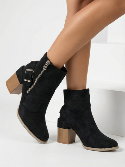 Royalfashion Juodi moteriški aukštakulniai batai iš ekovamšos Acimra