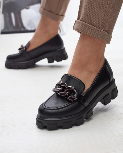 Женские мокасины из экокожи черного цвета с орнаментом Bovano- Footwear