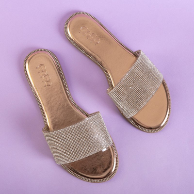 Женские шлепанцы в цвете розового золота со стразами Verina