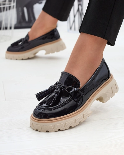 Черные лакированные женские мокасины с кисточками Kaipo- Footwear