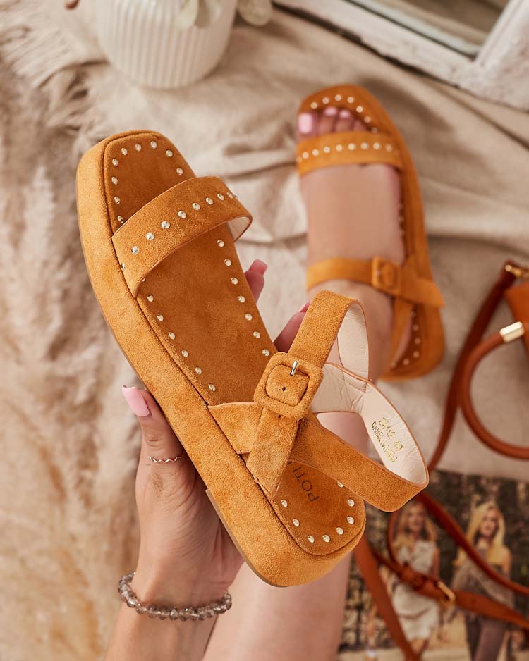 Rudi moteriški sandalai su akmenukais Franssia - Avalynė