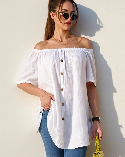 Royalfashion Moteriška medvilninė bluzonė ispaniško stiliaus su dekoratyviniais mygtukais