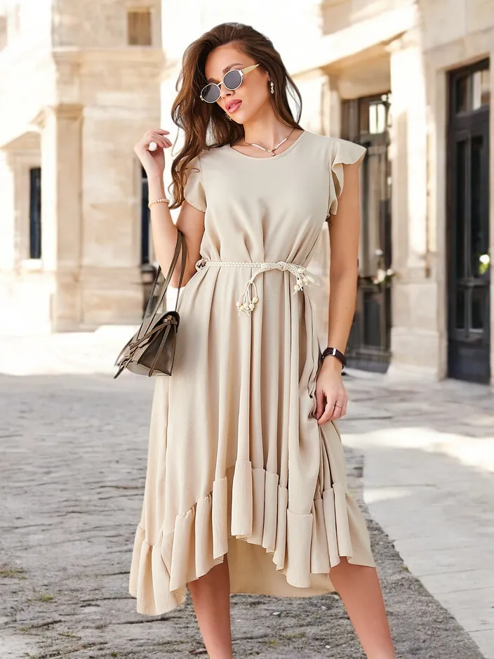 Женское миди-платье Royalfashion с рюшами и короткими рукавами