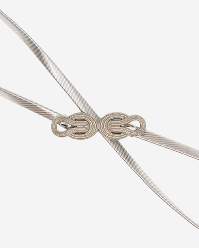 Серебряный эластичный женский ремень на крючок с декоративной пряжкой