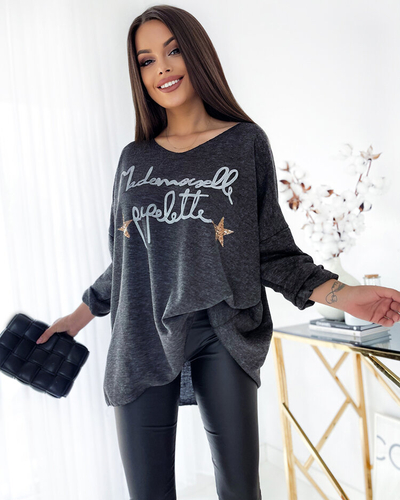 Royalfashion Tamsiai pilka moteriška palaidinė su užrašais