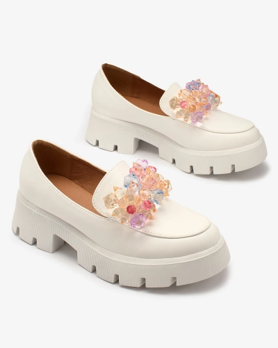 "Royalfashion" Balti moteriški mokasinai su spalvotais kristalais "Crystal Glam"