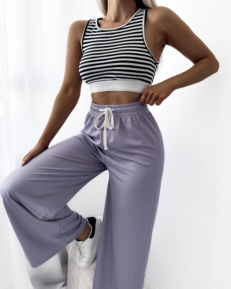 Violetinės moteriškos plačios klostuotos palazzo kelnės - Apranga