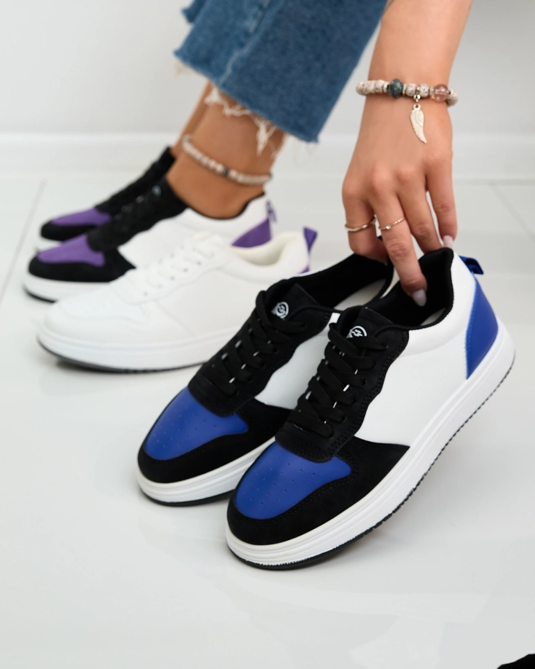 Royalfashion Juodai balti sportiniai bateliai su kobalto spalvos intarpais Colorburst Classics