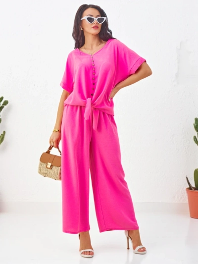 Royalfashion Moteriškas kasdienių drabužių komplektas su trumpomis rankovėmis viršumi ir plačiomis kelnėmis