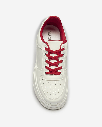 Белые женские спортивные кроссовки с красными шнурками Smaffo- Footwear