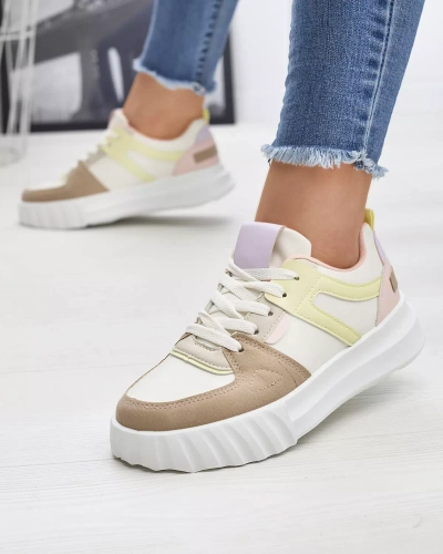 Женские повседневные спортивные туфли из экокожи белого цвета с разноцветными вставками Netiris - Обувь