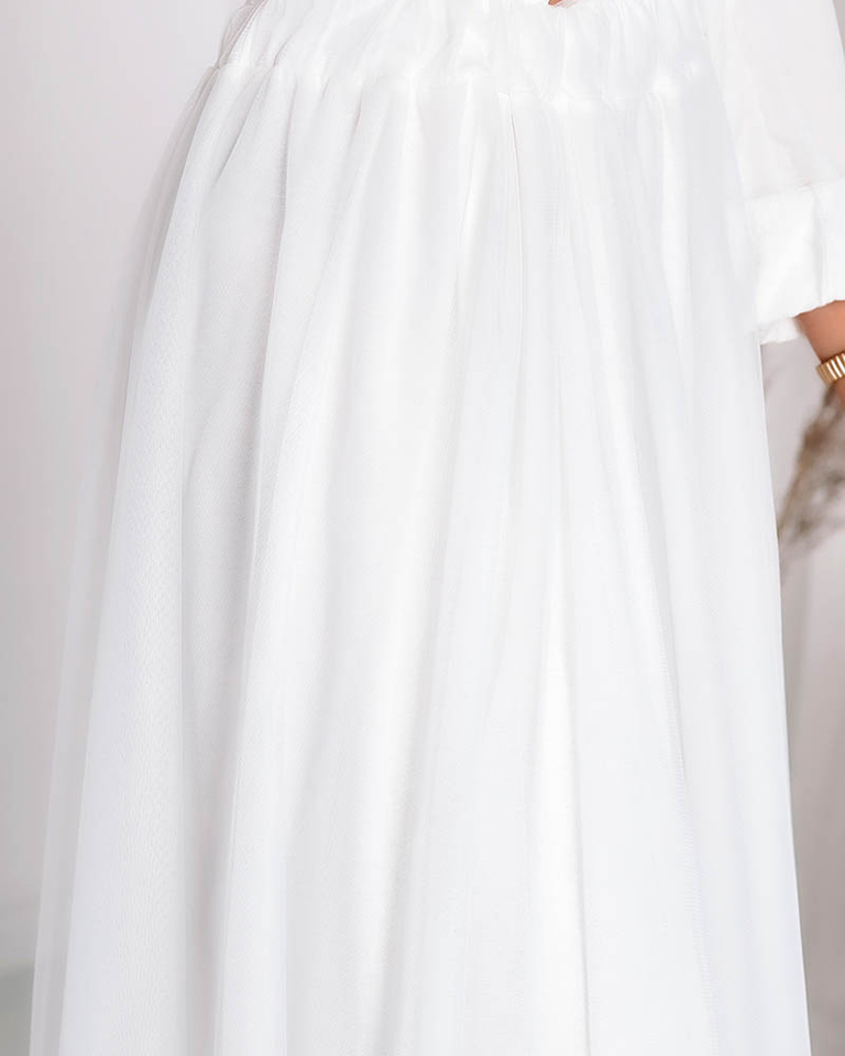 Женская двухслойная юбка-миди цвета экрю - Одежда