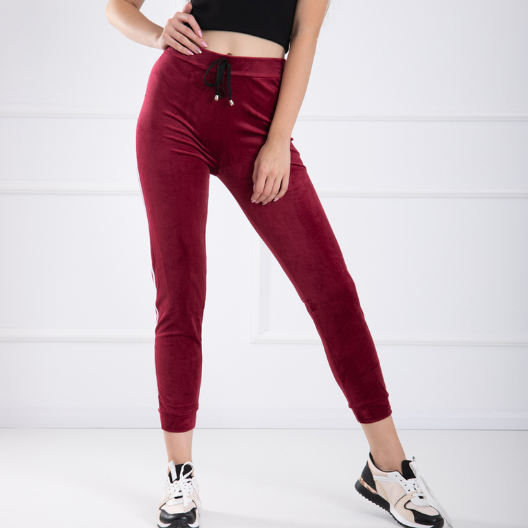 Бордовые женские спортивные штаны с лампасами