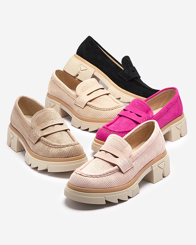 Бежевые женские ажурные мокасины на сплошной подошве Ejina - Обувь