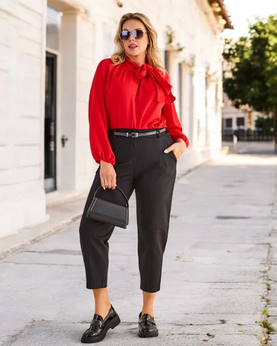 Королевская мода Простые женские тканевые брюки 7/8 PLUS SIZE