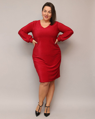 Royalfashion Blizganti raudona moteriška suknelė iki kelių PLUS SIZE