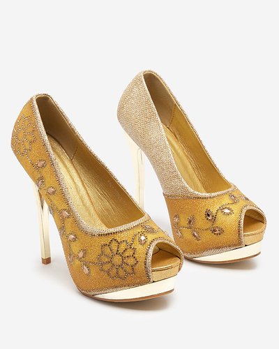 Золотые мерцающие женские туфли со стразами Penina
