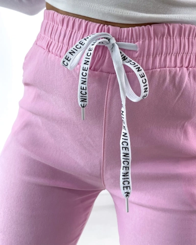 Royalfashion Moteriški medžiaginiai šortai iki kelių rožinės spalvos