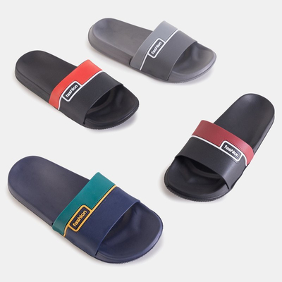 Темно-синие мужские резиновые шлепанцы с зеленой вставкой Maxo