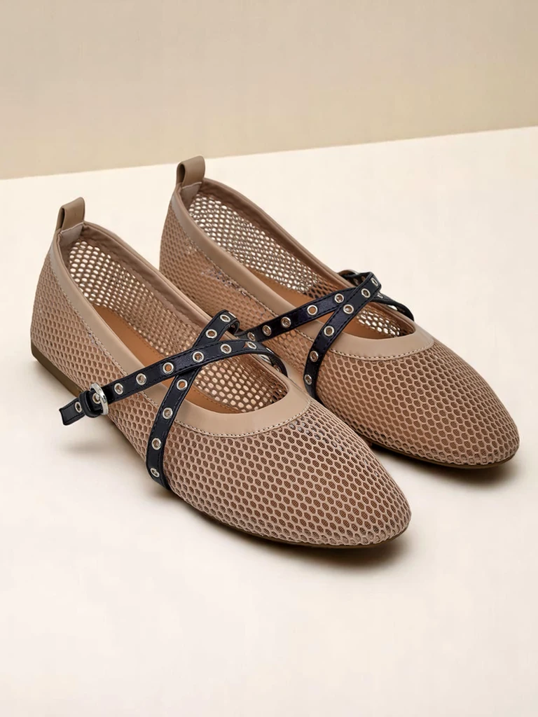 Balerinai Artemisia Marrone – ažūriniai Royalfashion batai su dirželiais