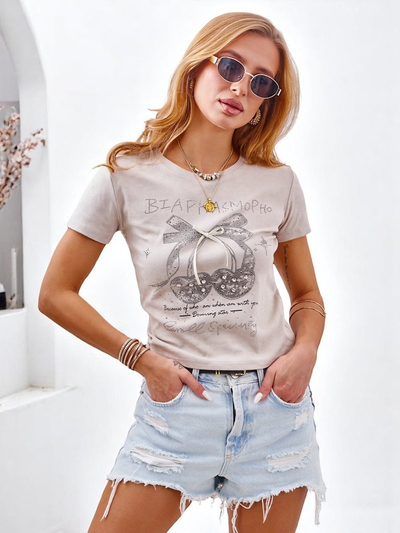 Royalfashion Женская хлопковая футболка с стразами и бантом