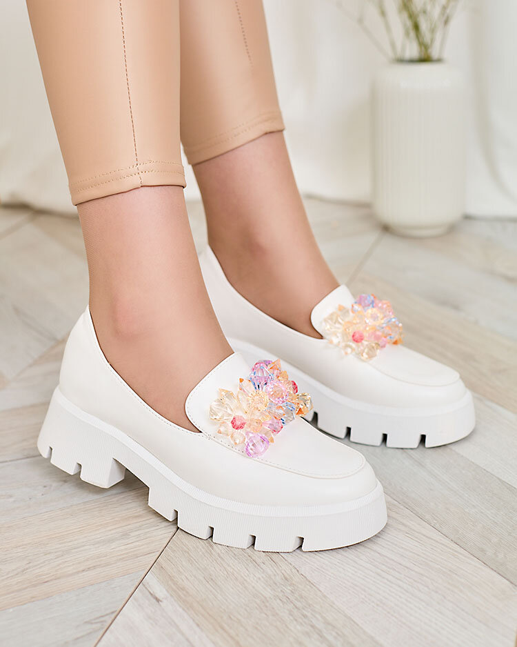 "Royalfashion" Balti moteriški mokasinai su spalvotais kristalais "Crystal Glam"