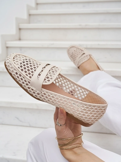 Бежевые мокасины Royalfashion Primavera Aelia из ткани с миндалевидным носком
