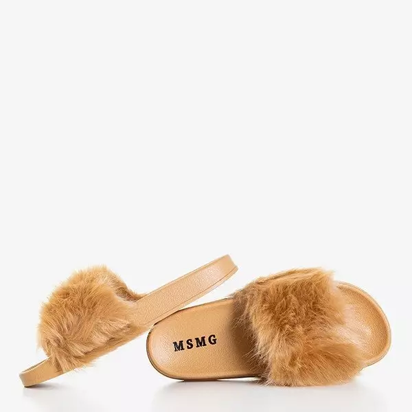 Brązowe klapki z futerkiem Millie- Obuwie