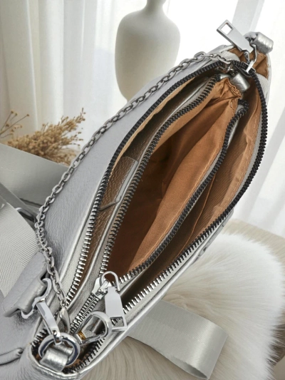 Aurelia Multi Silver – Torebka damska 3w1 z eko skóry z okrągłą saszetką