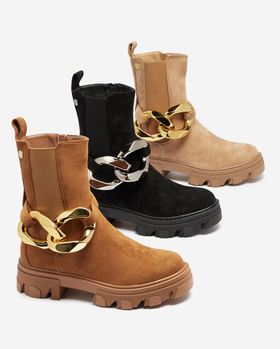 OUTLET Moteriški aukštakulniai su auksine grandinėle, kupranugario spalvos Elrudi - Avalynė