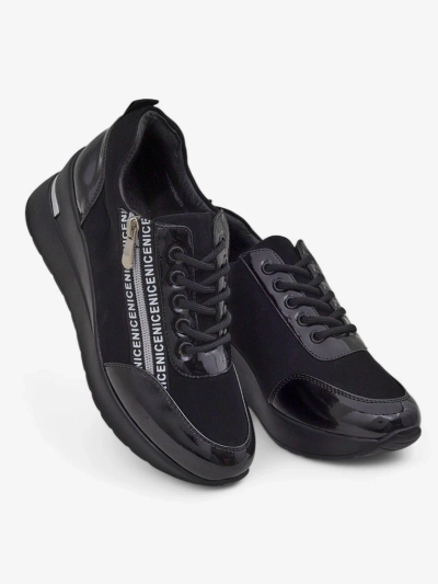 Czarne sneakersy koturny damskie Calista Nero