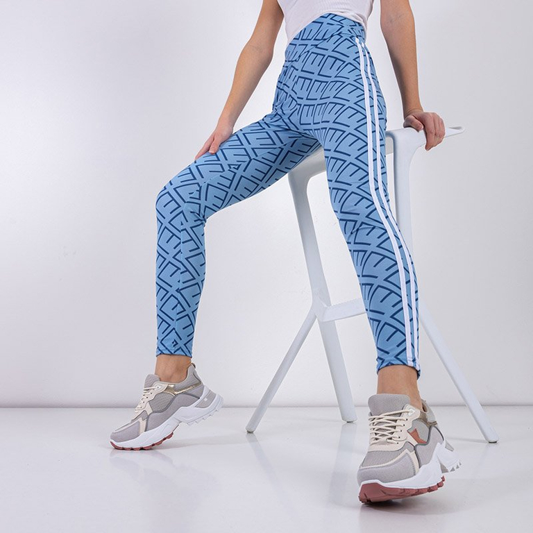 Голубые женские леггинсы с геометрическим принтом - Одежда
