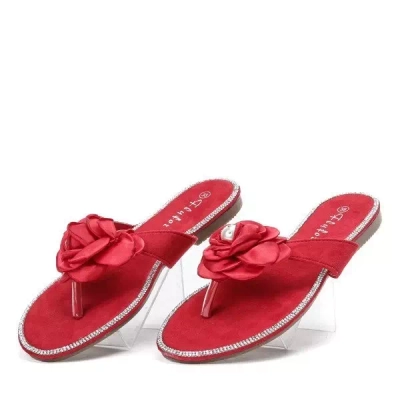 OUTLET Красные шлепанцы с декоративным цветком Piawa - Обувь