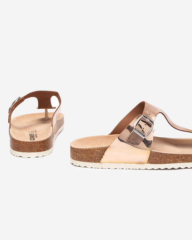 Женские шлепанцы Elotsi розового цвета металлик - Обувь