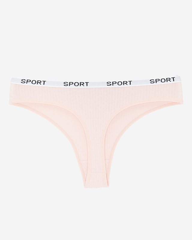 Светло-розовые женские трусики-стринги в рубчик - Нижнее белье