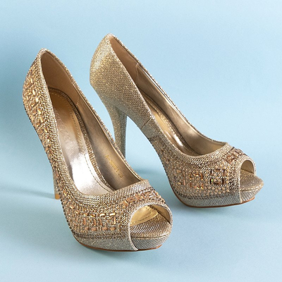 Золотые женские блестящие туфли со стразами Inda