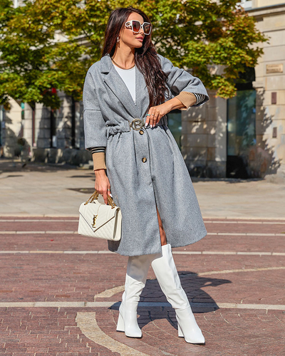 Royalfashion Серое женское пальто с поясом