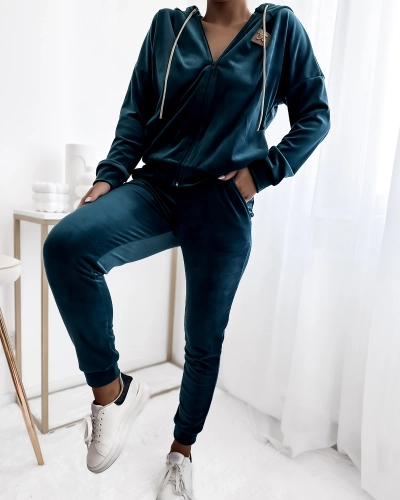Royalfashion Бирюзовый женский комплект толстовки с нашивкой