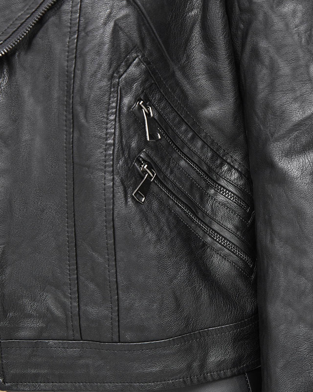 Juodos spalvos moteriška eko odos ramon striukė- Apranga