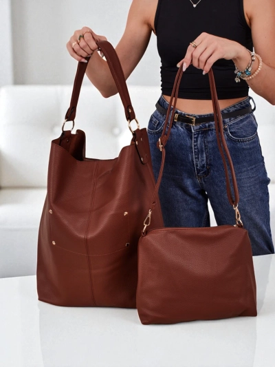Aurelia Grande Camel - Duża torebka A4 z ekoskóry, pasek, zamek, stylowy shopper